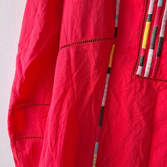 Prana Womens Boho Red Slit Front Long Sleeve Lacy Mini Dress / Tunic - Size L - Picture 8 of 11